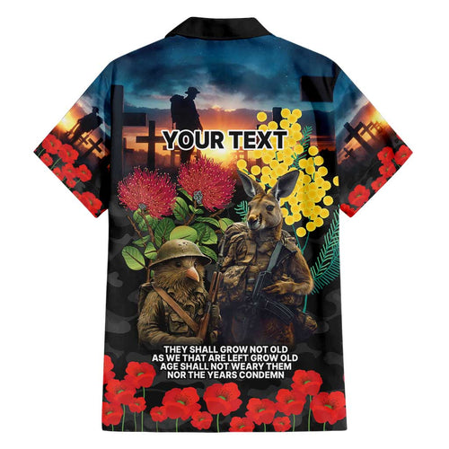 Kangaroo-Kiwi Soldier ANZAC Personalised Family Matching Short Sleeve Bodycon Dress and Hawaiian Shirt Golden Wattle and Pohutukawa Flowers