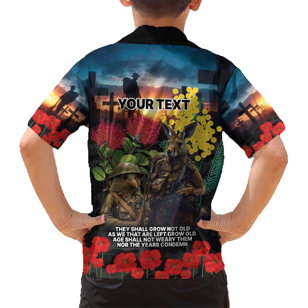 Kangaroo-Kiwi Soldier ANZAC Personalised Hawaiian Shirt Golden Wattle and Pohutukawa Flowers