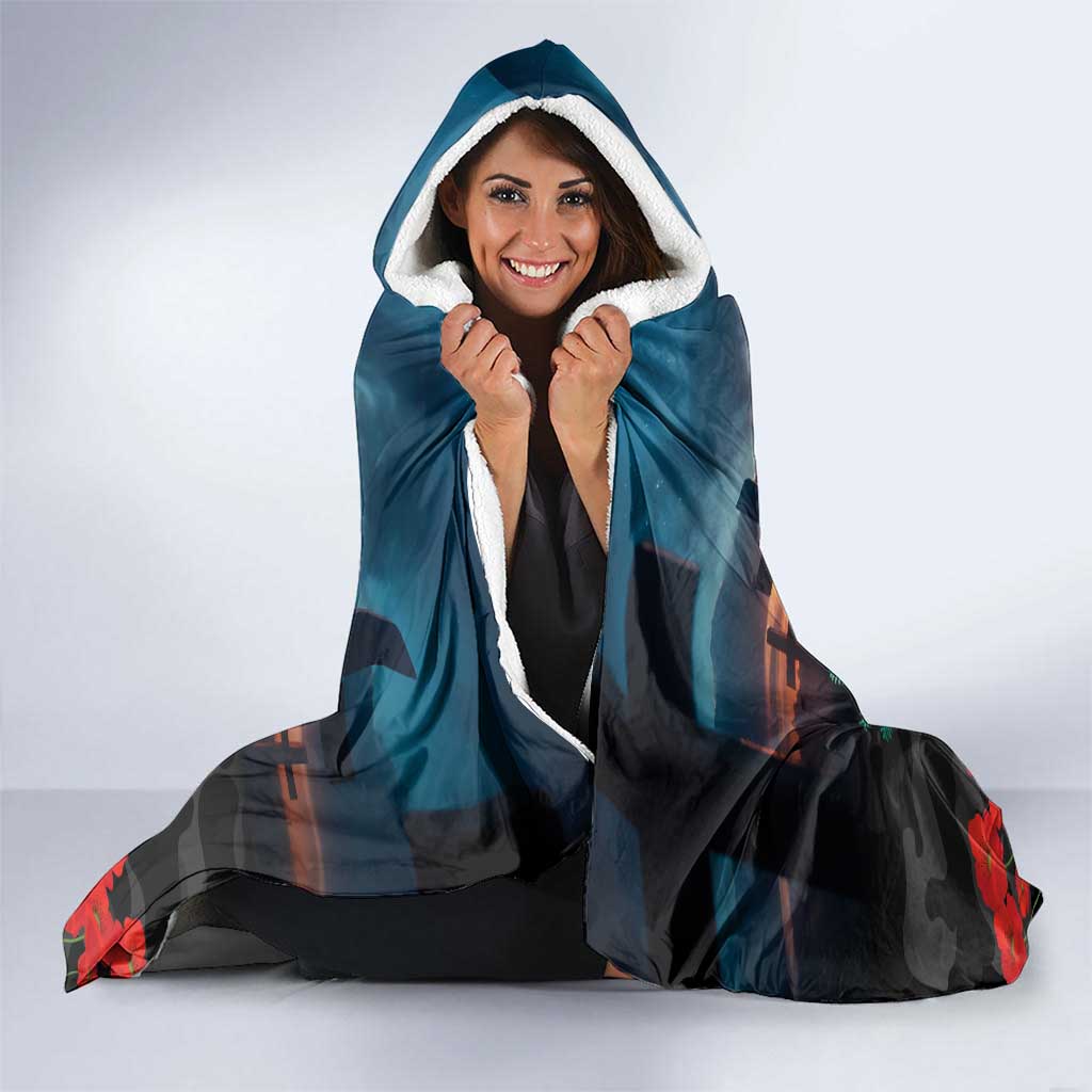 Kangaroo-Kiwi Soldier ANZAC Personalised Hooded Blanket Golden Wattle and Pohutukawa Flowers
