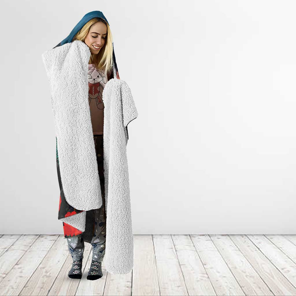 Kangaroo-Kiwi Soldier ANZAC Personalised Hooded Blanket Golden Wattle and Pohutukawa Flowers