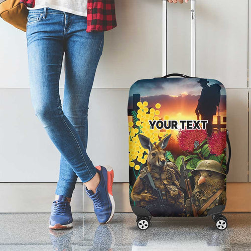 Kangaroo-Kiwi Soldier ANZAC Personalised Luggage Cover Golden Wattle and Pohutukawa Flowers