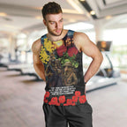 Kangaroo-Kiwi Soldier ANZAC Personalised Men Tank Top Golden Wattle and Pohutukawa Flowers
