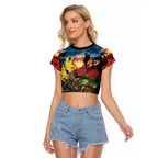 Kangaroo-Kiwi Soldier ANZAC Personalised Raglan Cropped T Shirt Golden Wattle and Pohutukawa Flowers