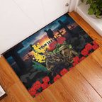 Kangaroo-Kiwi Soldier ANZAC Personalised Rubber Doormat Golden Wattle and Pohutukawa Flowers