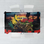 Kangaroo-Kiwi Soldier ANZAC Personalised Tablecloth Golden Wattle and Pohutukawa Flowers