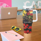 Kangaroo-Kiwi Soldier ANZAC Personalised Tumbler With Handle Golden Wattle and Pohutukawa Flowers