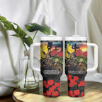 Kangaroo-Kiwi Soldier ANZAC Personalised Tumbler With Handle Golden Wattle and Pohutukawa Flowers