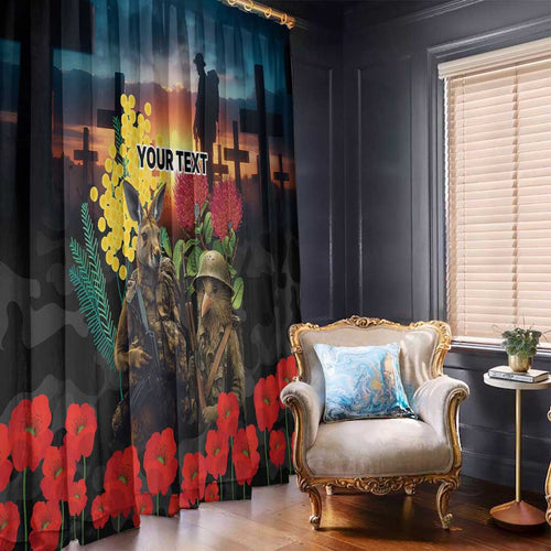 Kangaroo-Kiwi Soldier ANZAC Personalised Window Curtain Golden Wattle and Pohutukawa Flowers