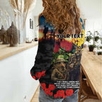 Kangaroo-Kiwi Soldier ANZAC Personalised Women Casual Shirt Golden Wattle and Pohutukawa Flowers