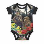 Kangaroo-Kiwi Soldier ANZAC Personalised Baby Onesie Golden Wattle Poppy Flowers
