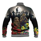 Kangaroo-Kiwi Soldier ANZAC Personalised Baseball Jacket Golden Wattle Poppy Flowers