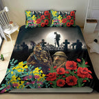 Kangaroo-Kiwi Soldier ANZAC Personalised Bedding Set Golden Wattle Poppy Flowers