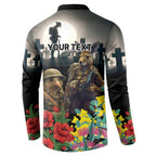 Kangaroo-Kiwi Soldier ANZAC Personalised Button Sweatshirt Golden Wattle Poppy Flowers