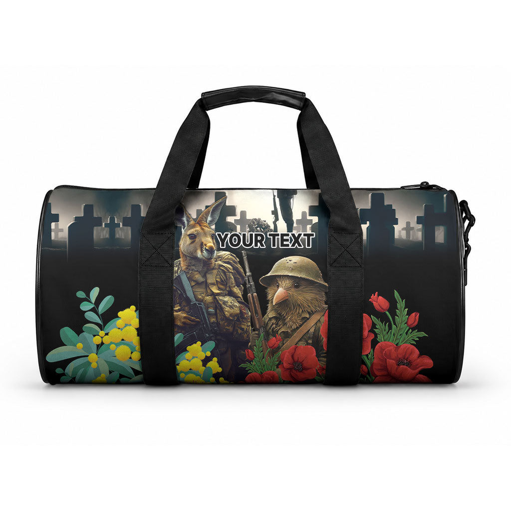 Kangaroo-Kiwi Soldier ANZAC Personalised Duffle Bag Golden Wattle Poppy Flowers