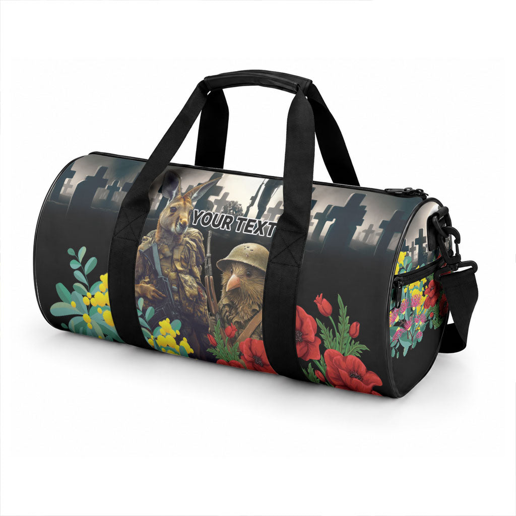 Kangaroo-Kiwi Soldier ANZAC Personalised Duffle Bag Golden Wattle Poppy Flowers