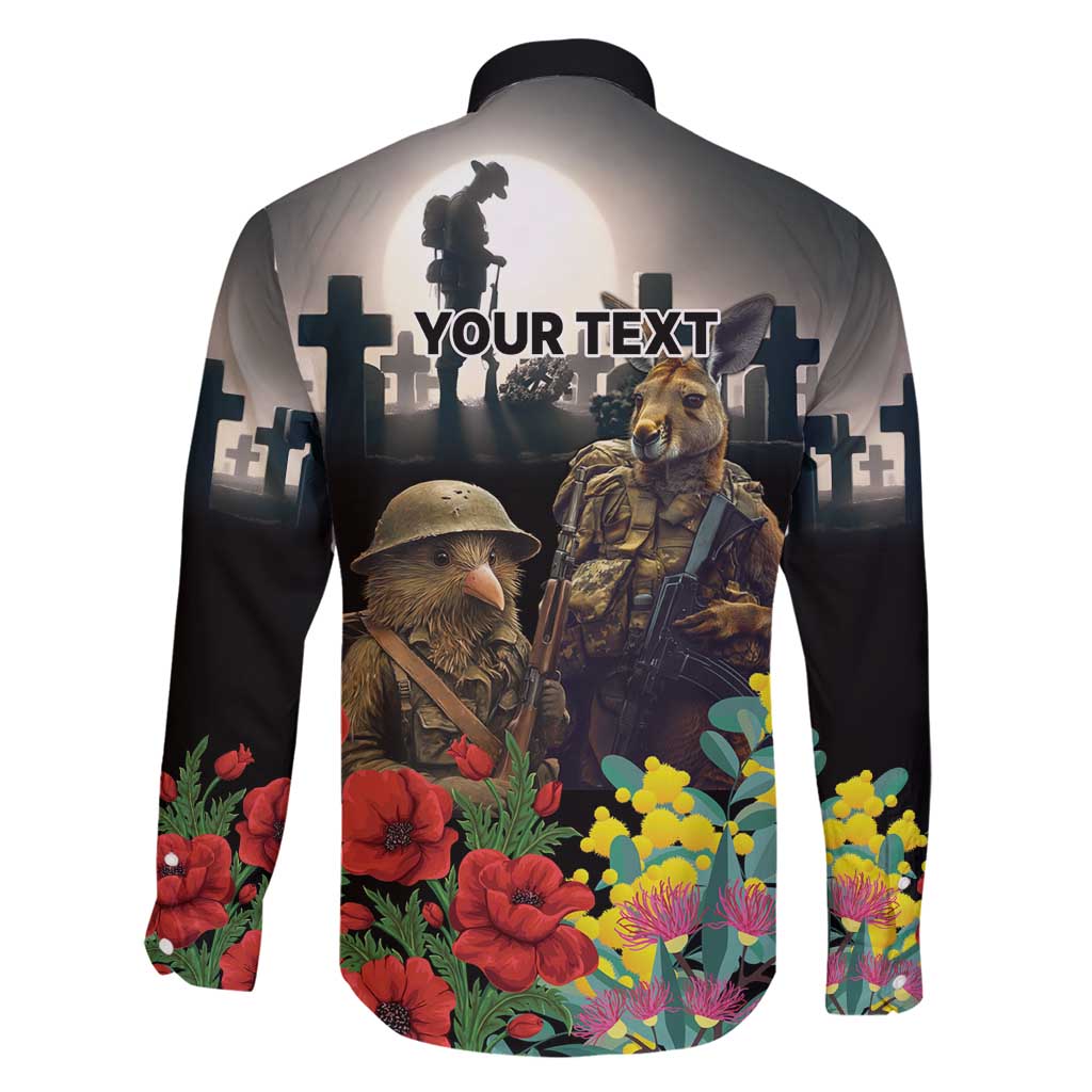 Kangaroo-Kiwi Soldier ANZAC Personalised Family Matching Long Sleeve Bodycon Dress and Hawaiian Shirt Golden Wattle Poppy Flowers