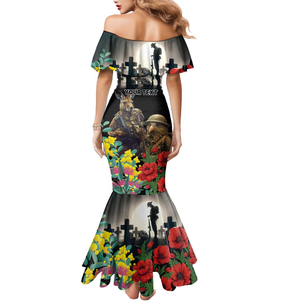 Kangaroo-Kiwi Soldier ANZAC Personalised Family Matching Mermaid Dress and Hawaiian Shirt Golden Wattle Poppy Flowers