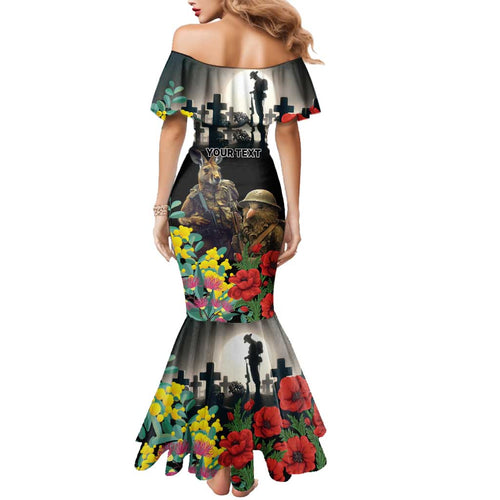 Kangaroo-Kiwi Soldier ANZAC Personalised Family Matching Mermaid Dress and Hawaiian Shirt Golden Wattle Poppy Flowers