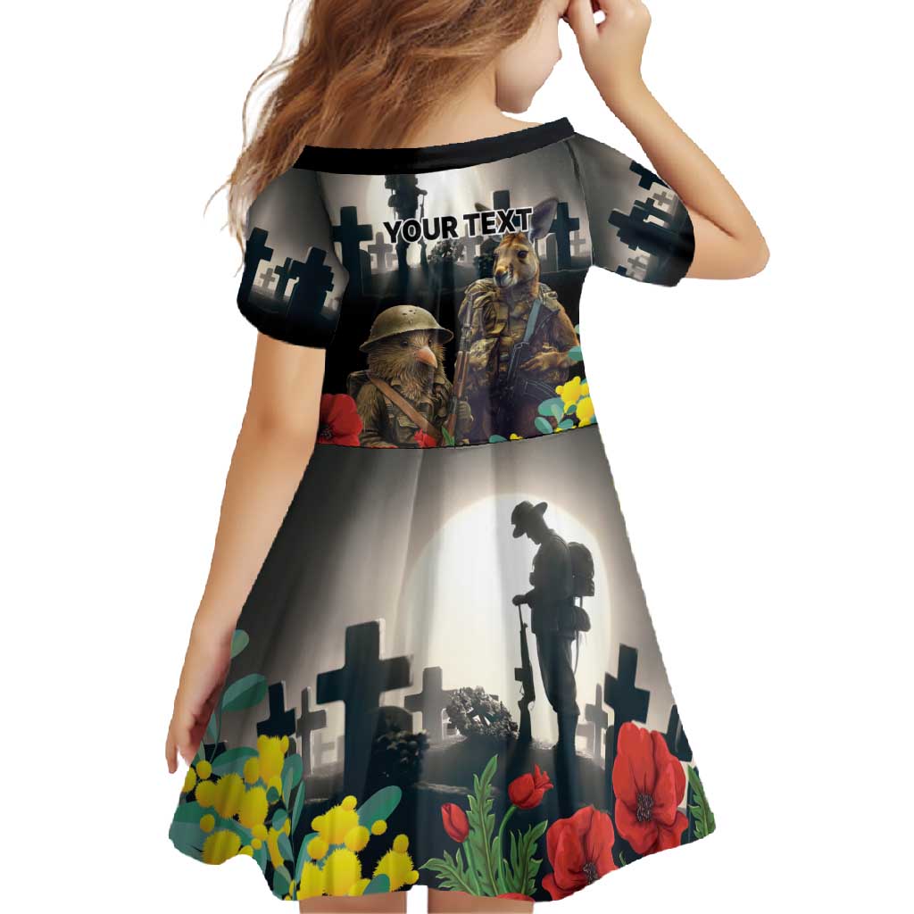 Kangaroo-Kiwi Soldier ANZAC Personalised Family Matching Off Shoulder Maxi Dress and Hawaiian Shirt Golden Wattle Poppy Flowers