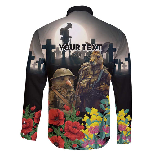 Kangaroo-Kiwi Soldier ANZAC Personalised Family Matching Off Shoulder Maxi Dress and Hawaiian Shirt Golden Wattle Poppy Flowers