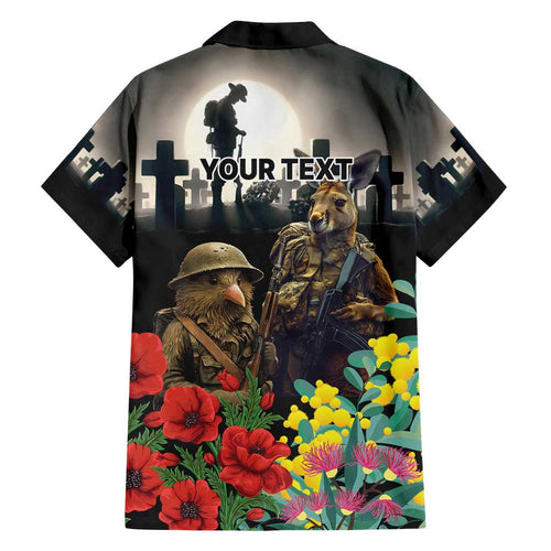 Kangaroo-Kiwi Soldier ANZAC Personalised Family Matching Off Shoulder Short Dress and Hawaiian Shirt Golden Wattle Poppy Flowers