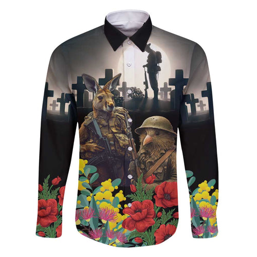 Kangaroo-Kiwi Soldier ANZAC Personalised Family Matching Off Shoulder Short Dress and Hawaiian Shirt Golden Wattle Poppy Flowers