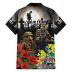 Kangaroo-Kiwi Soldier ANZAC Personalised Family Matching Short Sleeve Bodycon Dress and Hawaiian Shirt Golden Wattle Poppy Flowers