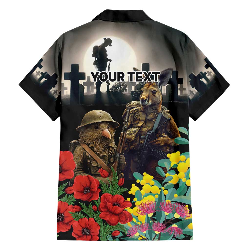 Kangaroo-Kiwi Soldier ANZAC Personalised Family Matching Short Sleeve Bodycon Dress and Hawaiian Shirt Golden Wattle Poppy Flowers