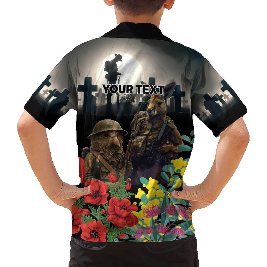 Kangaroo-Kiwi Soldier ANZAC Personalised Family Matching Summer Maxi Dress and Hawaiian Shirt Golden Wattle Poppy Flowers