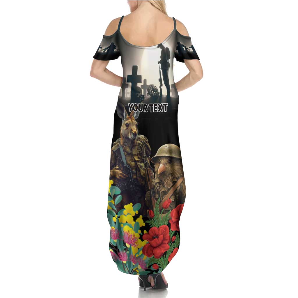 Kangaroo-Kiwi Soldier ANZAC Personalised Family Matching Summer Maxi Dress and Hawaiian Shirt Golden Wattle Poppy Flowers