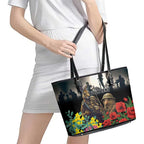 Kangaroo-Kiwi Soldier ANZAC Personalised Leather Tote Bag Golden Wattle Poppy Flowers