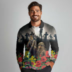 Kangaroo-Kiwi Soldier ANZAC Personalised Long Sleeve Polo Shirt Golden Wattle Poppy Flowers