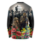 Kangaroo-Kiwi Soldier ANZAC Personalised Long Sleeve Shirt Golden Wattle Poppy Flowers