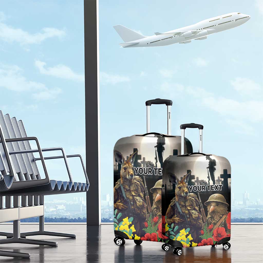 Kangaroo-Kiwi Soldier ANZAC Personalised Luggage Cover Golden Wattle Poppy Flowers