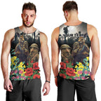 Kangaroo-Kiwi Soldier ANZAC Personalised Men Tank Top Golden Wattle Poppy Flowers