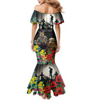 Kangaroo-Kiwi Soldier ANZAC Personalised Mermaid Dress Golden Wattle Poppy Flowers