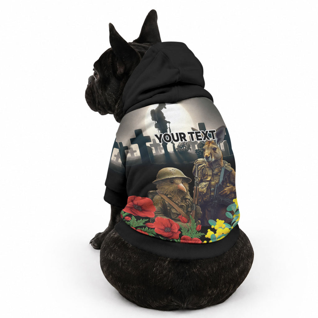 Kangaroo-Kiwi Soldier ANZAC Personalised Pet Hoodie Golden Wattle Poppy Flowers
