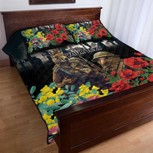 Kangaroo-Kiwi Soldier ANZAC Personalised Quilt Bed Set Golden Wattle Poppy Flowers