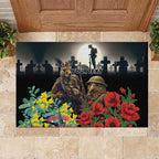 Kangaroo-Kiwi Soldier ANZAC Personalised Rubber Doormat Golden Wattle Poppy Flowers