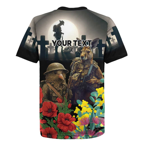 Kangaroo-Kiwi Soldier ANZAC Personalised Rugby Jersey Golden Wattle Poppy Flowers