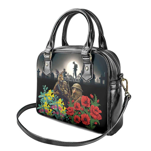 Kangaroo-Kiwi Soldier ANZAC Personalised Shoulder Handbag Golden Wattle Poppy Flowers