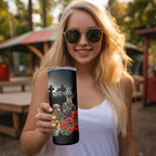 Kangaroo-Kiwi Soldier ANZAC Personalised Skinny Tumbler Golden Wattle Poppy Flowers