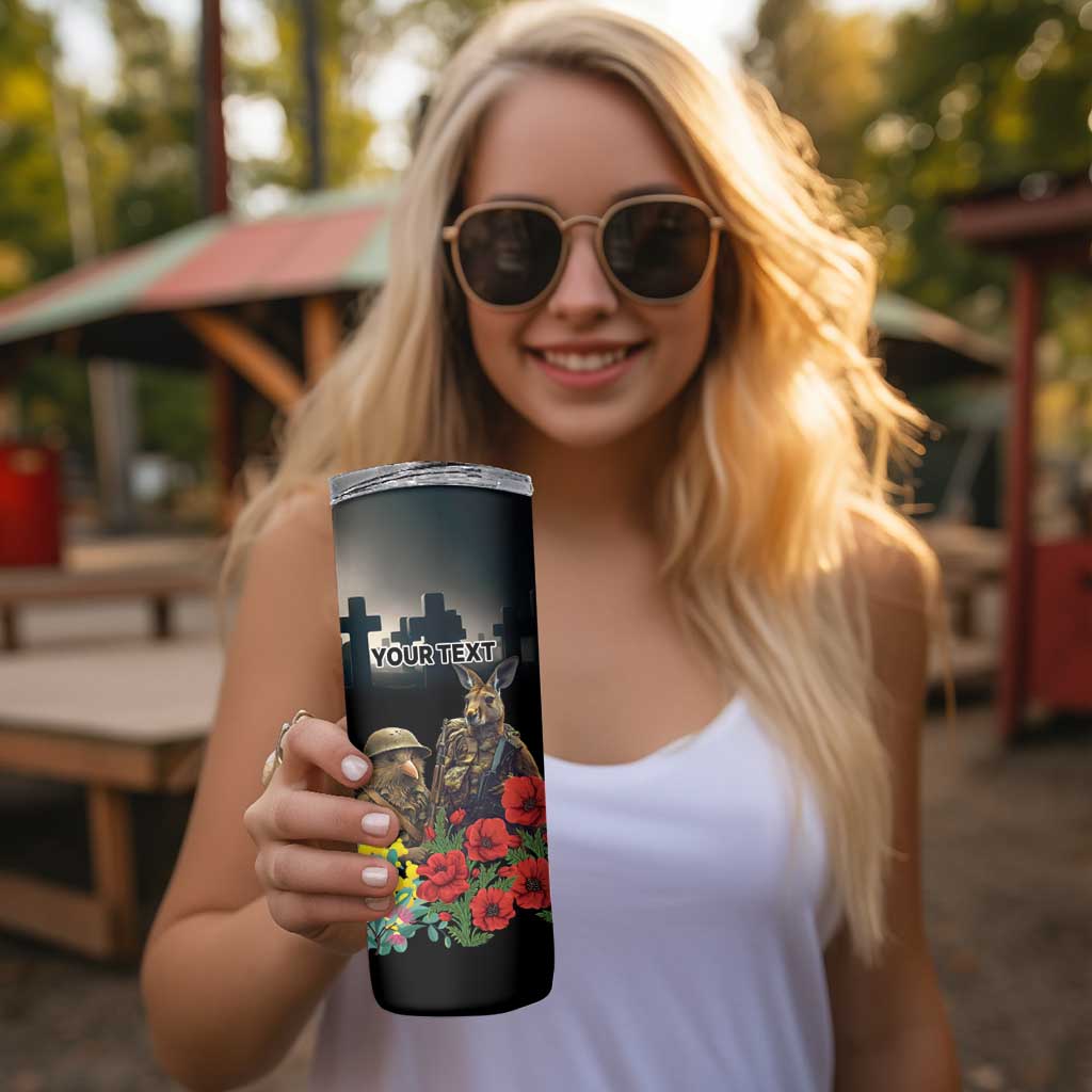 Kangaroo-Kiwi Soldier ANZAC Personalised Skinny Tumbler Golden Wattle Poppy Flowers