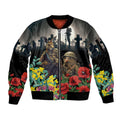 Kangaroo-Kiwi Soldier ANZAC Personalised Sleeve Zip Bomber Jacket Golden Wattle Poppy Flowers