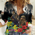 Kangaroo-Kiwi Soldier ANZAC Personalised Women Casual Shirt Golden Wattle Poppy Flowers