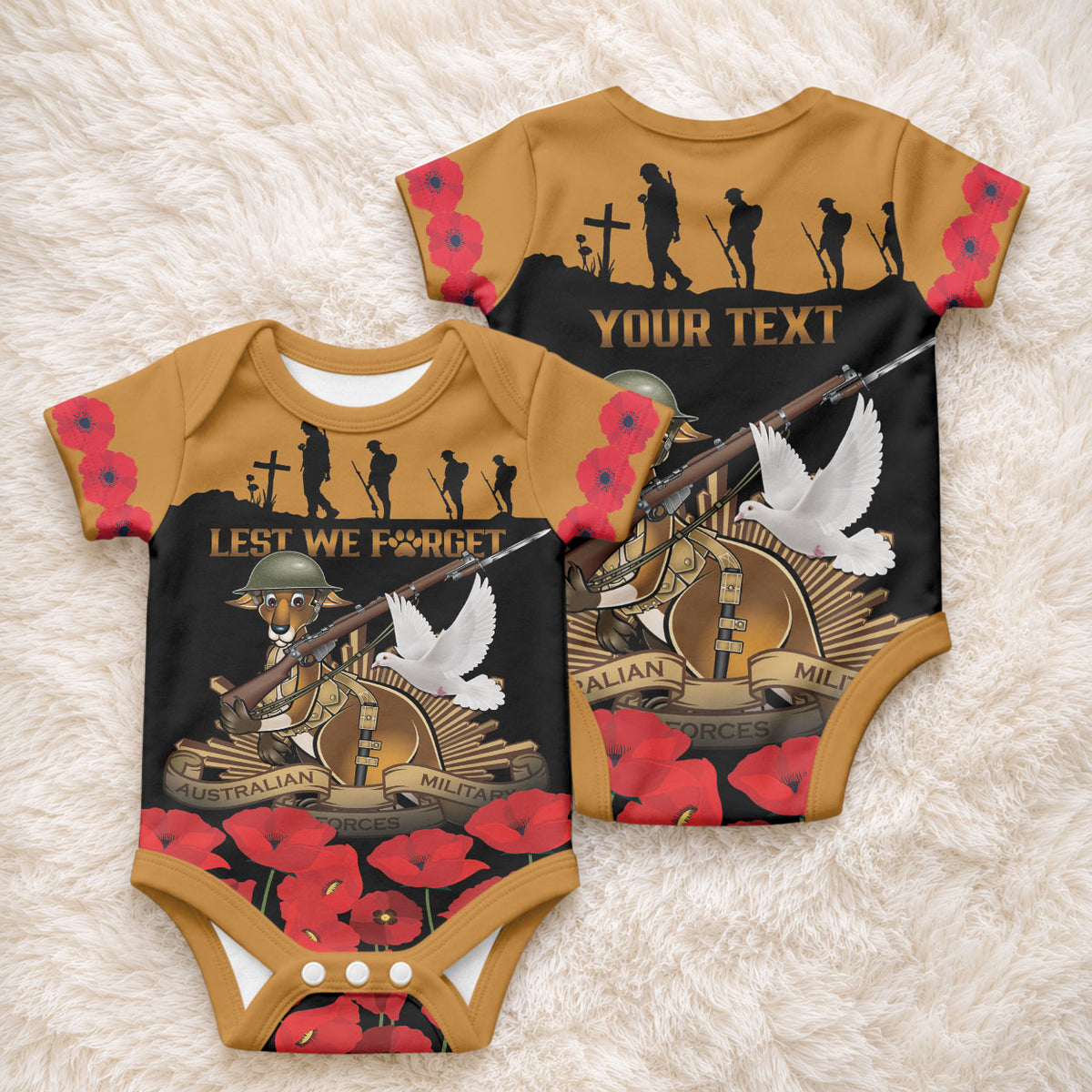 Australia ANZAC Day Personalised Baby Onesie Honouring The Animals That Served