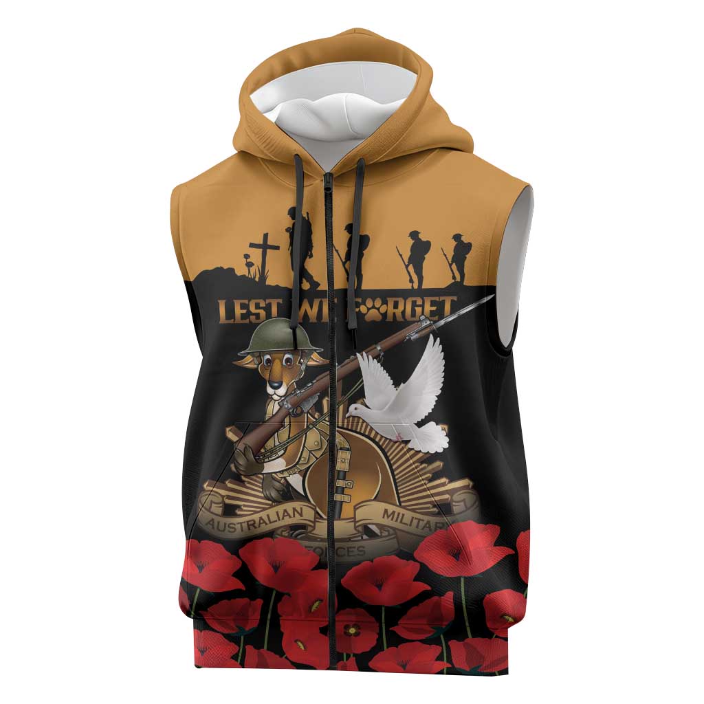 Australia ANZAC Day Personalised Sleeveless Zip Hoodie Honouring The Animals That Served