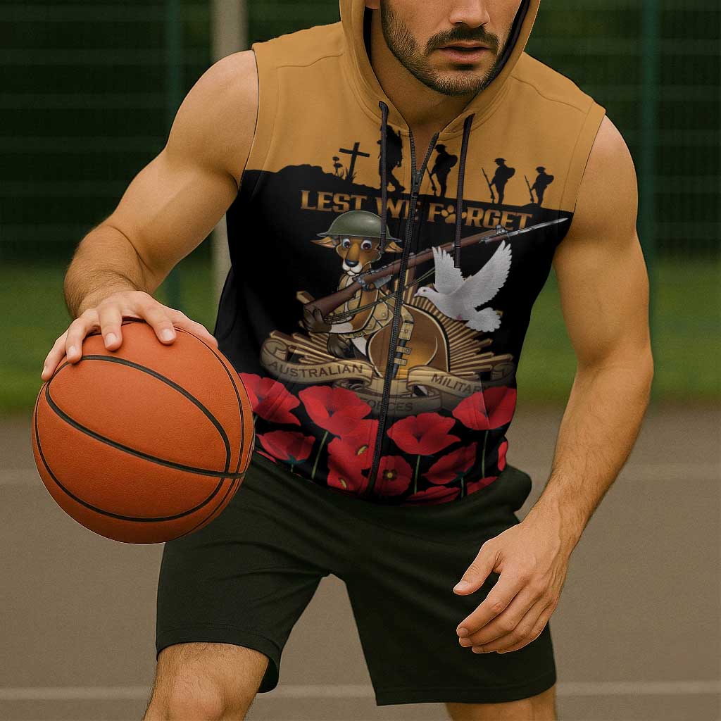 Australia ANZAC Day Personalised Sleeveless Zip Hoodie Honouring The Animals That Served