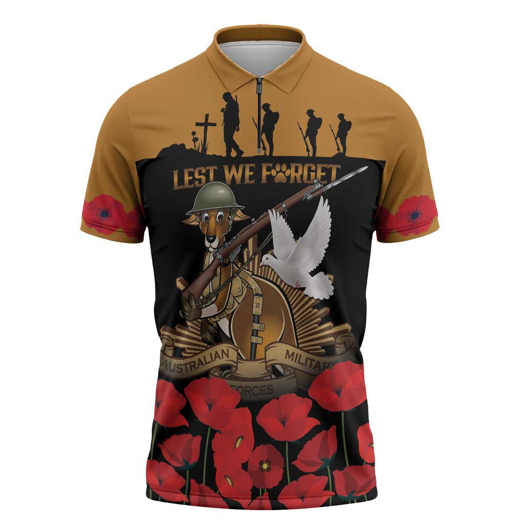 Australia ANZAC Day Personalised Zipper Polo Shirt Honouring The Animals That Served