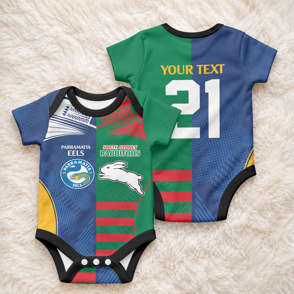 Custom Rabbitohs and Eels Together Baby Onesie Sporty Style
